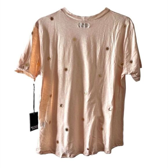 Michael Lauren Lansing Short Sleeve Boyfriend Tee Foil Mini Suns Peach Sz L NWT - Picture 3 of 15